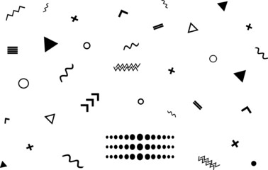 Geometric abstract memphis style pattern design, simple seamless  vectorbackground. Black drawn shapes minimalist ornament, simple doodle trendy style geometric card, poster, banner or wallpaper