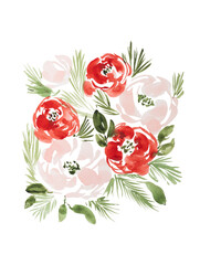 Pink and Red watercolor Christmas Holiday roses