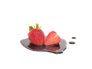 Strawberry in chocolate photo. Isolated in white background
