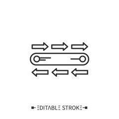 Continuous flow line icon. Conveyor production. Continuous processing line. Large-scale production. Stages and elements of a successful production cycle. Editable stroke