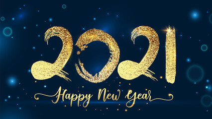 2021 Happy new year script text hand lettering. Design template Celebration typography poster, banner or greeting card for Merry Christmas and happy new year. 