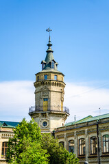 Fototapeta premium Architecture background tower of an ancient brick building