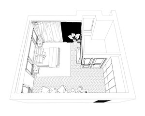 interior contour visualization, 3D illustration, sketch, outline