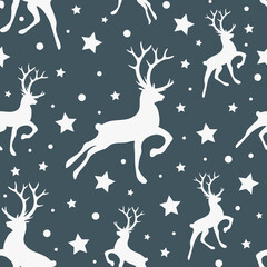 Christmas pattern with reindeer and star icons. Vector
