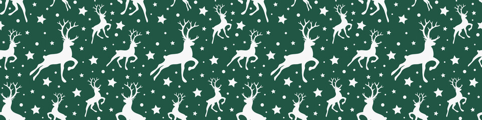 Seamless pattern with Christmas icons. Reindeers and stars. Vector
