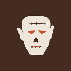 Duotone Cartoon halloween Frankensteins monster zombie head icon. Smiley and evil emotions
