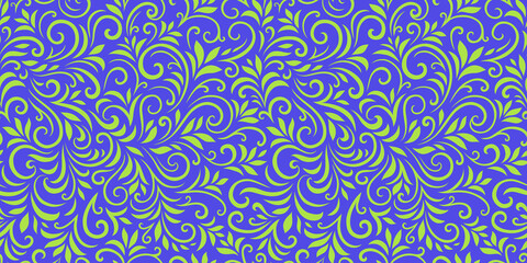 Obraz premium Vector seamless pattern with leaves and curls. Monochrome abstract floral background. Stylish monochrome texture.