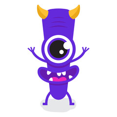 Cute One eye Halloween Monster With Horn Flat Design