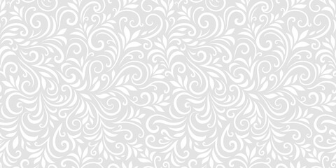Vector seamless pattern with leaves and curls. Monochrome abstract floral background. Stylish monochrome texture.