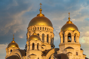 Fototapeta na wymiar View of the Ascension Cathedral during sunset in Novocherkassk, Russia