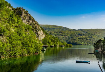 Fototapeta na wymiar Perucac artificial lake on the Drina River in Serbia