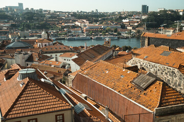 View of the old town and Douro river, in Porto, Portugal.