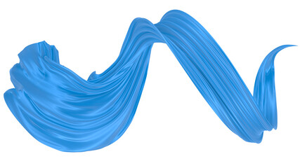 Beautiful flowing fabric of blue wavy silk or satin. 3d rendering image.