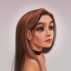 Beautiful woman portrait  in digital  illustration. Stylish original graphics portrait with beautiful young attractive girl model. Digital sketch avatar.