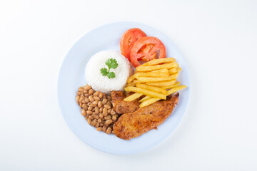 Brazilian food dish. White background. Top view.