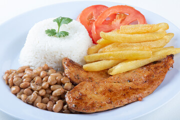 Traditional Brazilian food dish. White background. Copy space.