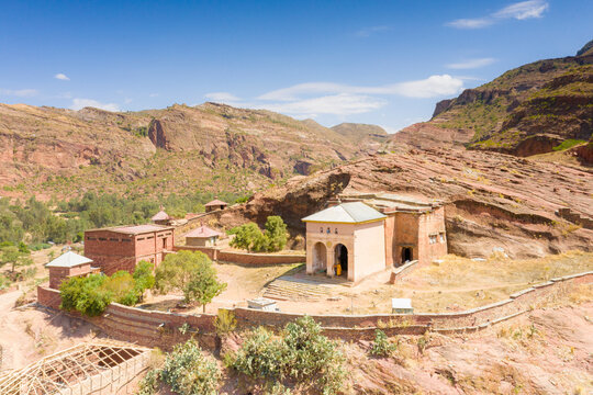 Orthodox old church of Abreha We Atsbeha built on the mountainside, Tigray Region, Ethiopia