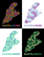 Kastellorizo map. Collection of map of Kastellorizo in dotted style. Borders of the island filled with rectangles for your design. Vector illustration.