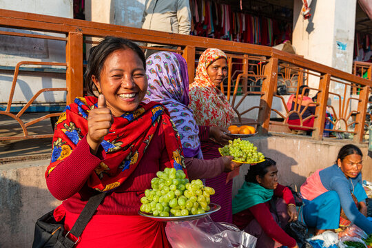Women vendors selling grapes, Ima Keithel women's market, Imphal, Manipur, India