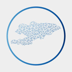 Kyrgyzstan icon. Network map of the country. Round Kyrgyzstan sign with gradient ring. Technology, internet, network, telecommunication concept. Vector illustration.