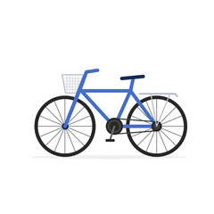 Blue bicycle isolated on white background. Vector illustration of urban bike with basket, ecological transport for sport and health. Flat style