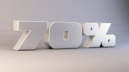 70 percent 3d metal text isolated on white, 3d render illustration	