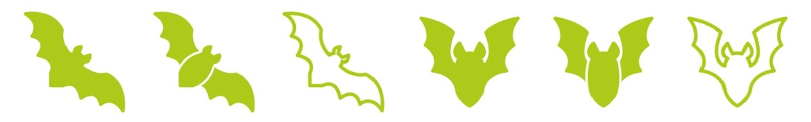 Bat Icon Green | Flying Bats Illustration | Halloween Symbol | Vampire Logo | Scary Sign | Isolated | Variations