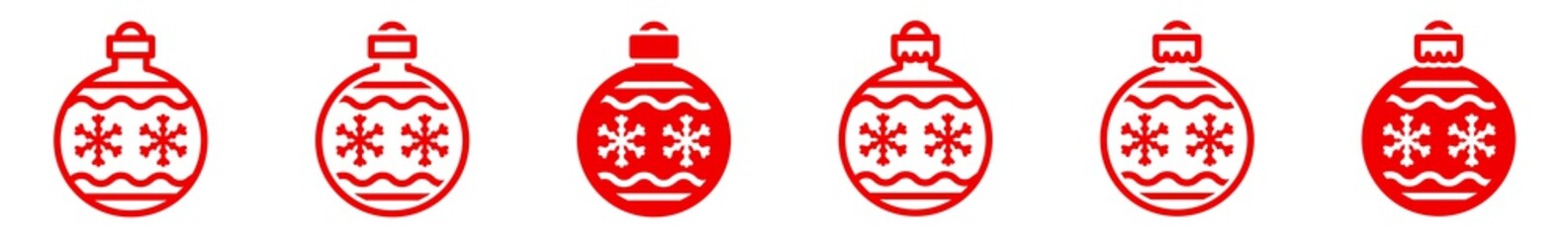 Christmas Balls Snowflake Icon Red | Fir Tree Ball Illustration | Advent Symbol | Xmas Logo | December Decoration Sign | Isolated | Variations