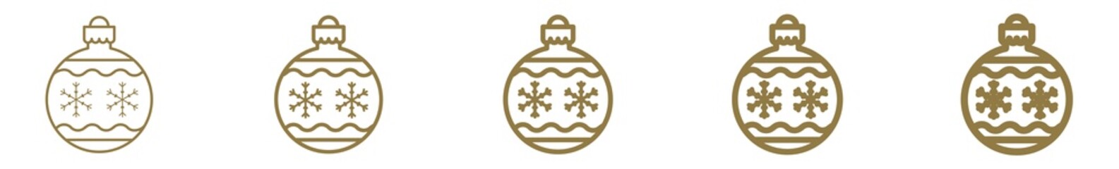 Christmas Balls Snowflake Icon Gold | Fir Tree Ball Illustration | Advent Symbol | Xmas Logo | December Decoration Sign | Isolated | Variations