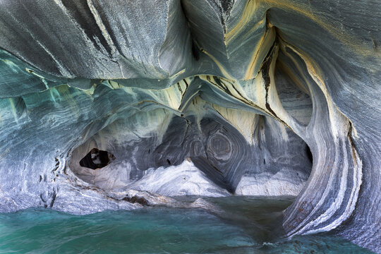 Marble Caves Sanctuary caused by water erosion, General Carrera Lake, Puerto Rio Tranquilo, Aysen Region, Patagonia, Chile