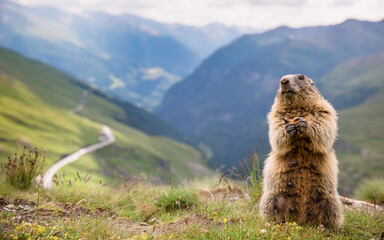 alpine marmot over Grossglockner road serpentines