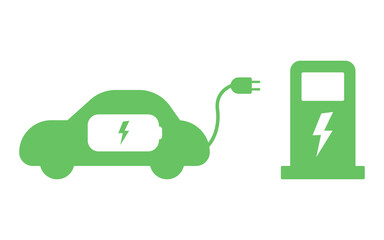 Electrical charging station sign. Electric car refueling icon symbol. Green hybrid vehicles charging point