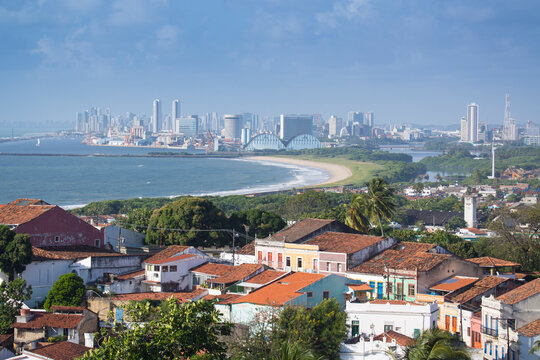 Olinda the historic centre, UNESCO World Heritage Siite, with the city of Recife in the distance, Pernambuco, Brazil