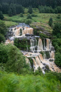 The Loup of Fintry waterfall on the River Endrick, located approximately two miles from Fintry village, near Stirling, Scotland
