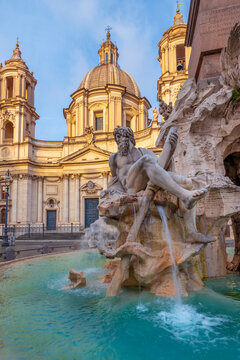 Fontana dei Quattro Fiumi (Fountain of the Four Rivers), River God Ganges, Piazza Navona, Ponte, Rome, Lazio