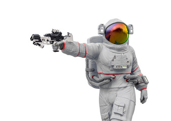 Obraz na płótnie Canvas astronaut got a laser gun