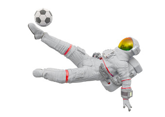 astronaut is playing soccer