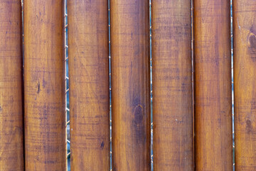 wooden fence made of thick tree trunks, vertical pattern dark brown