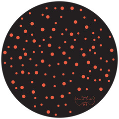 Polka dot background with bat in orange and black, round card, vector