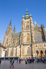 Fototapeta na wymiar PRAGUE, CZECH REPUBLIC - OCTOBER 14, 2018: The St. Vitus cathedral from south.