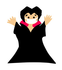 halloween cartoon character in covid-19 pandemic. scary cute Count Dracula in a protective mask.