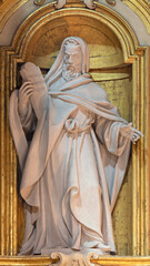 BOLOGNA, ITALY - JANUARY 30, 2020: The statue of prophet Jeremiah in baroque church Chiesa Corpus Christi.