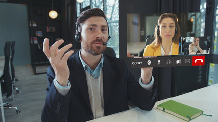 Animation of Skype Incoming Call. Video Conference. Caucasian Handsome Businessman Leading and...