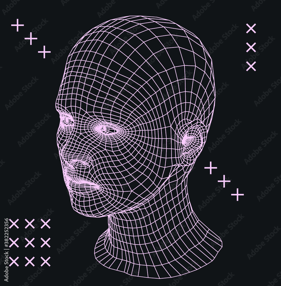 Aufkleber low poly 3d head, human face structure made of grid. biometrics, facial recognition and cyber securi