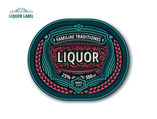 Liquor label, modern style typographic template, beverage package design