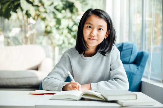 Teenager girl doing homework at home