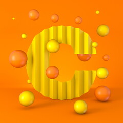 Warm minimal yellow sparkling font Letter C 3D