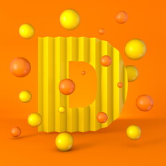 Warm minimal yellow sparkling font Letter D 3D