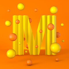 Warm minimal yellow sparkling font Letter M 3D