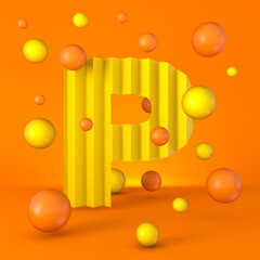 Warm minimal yellow sparkling font Letter P 3D